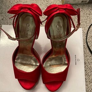 Satin red strap very tall heels d’orsay size 5